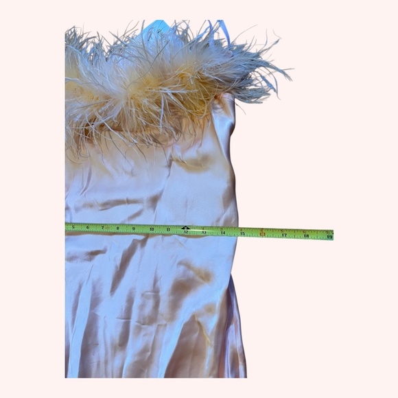 Sleeper Sultry Retro Dreamy Peach Feather Trim Glam Satin Slip Dress NWT Size S - Picture 12 of 12